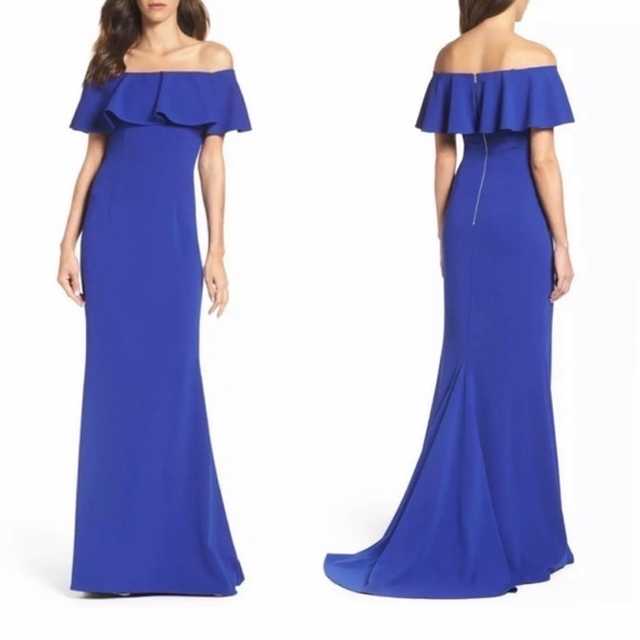 Adrianna Papell Ruffle Off the Shoulder Gown - Picture 1 of 9